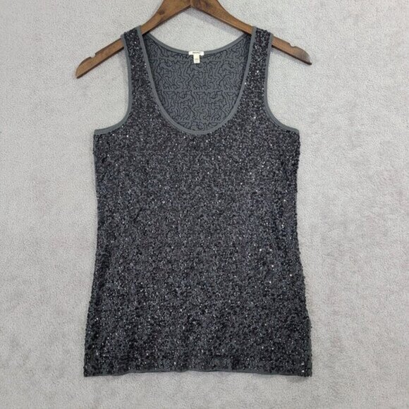 NWOT J. Crew Womens Sequin Tank Top XXS Gray Black‎ Cotton - Picture 1 of 7